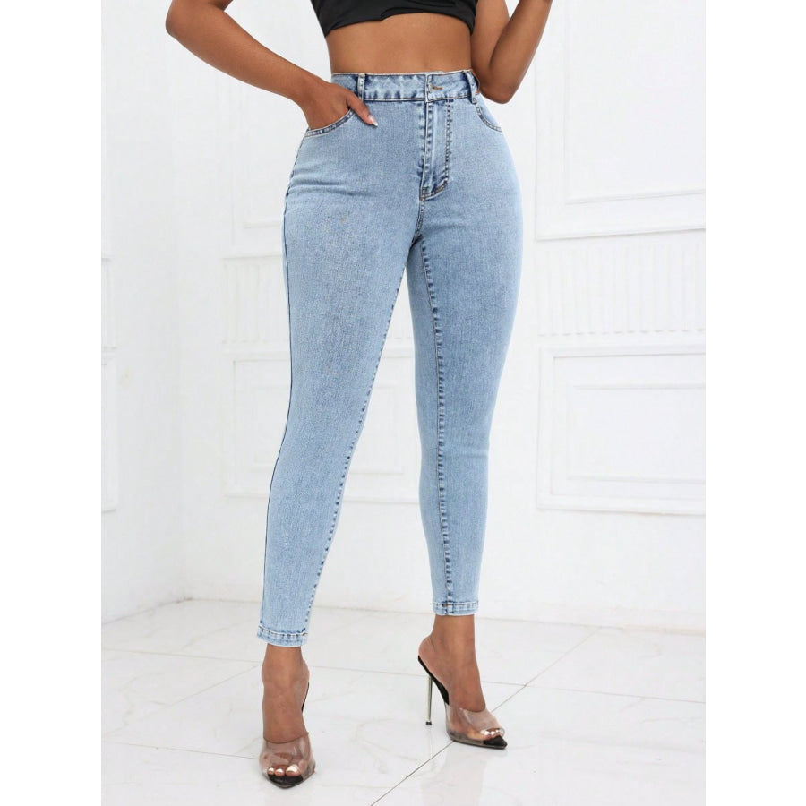 High Waist Skinny Jeans with Pockets Apparel and Accessories