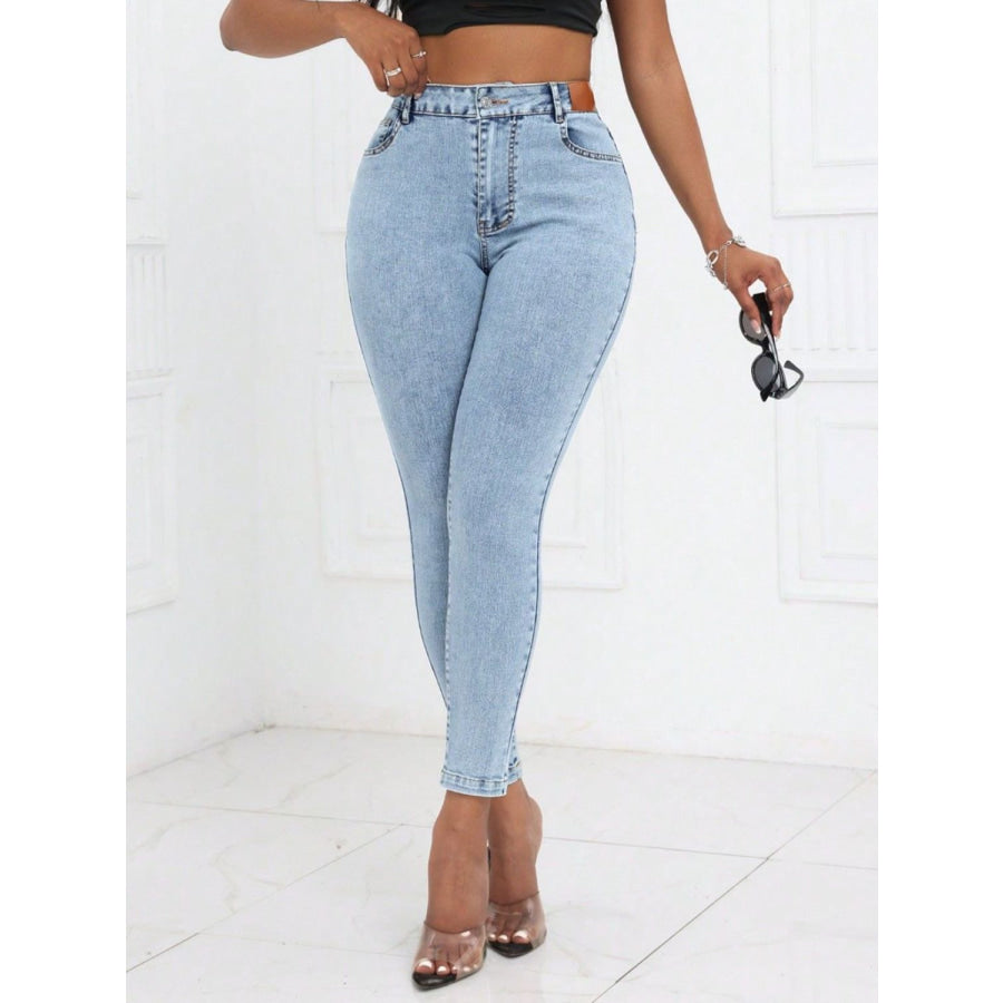 High Waist Skinny Jeans with Pockets Apparel and Accessories