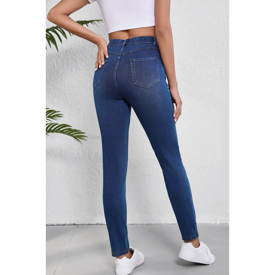 High Waist Skinny Jeans with Pockets Apparel and Accessories