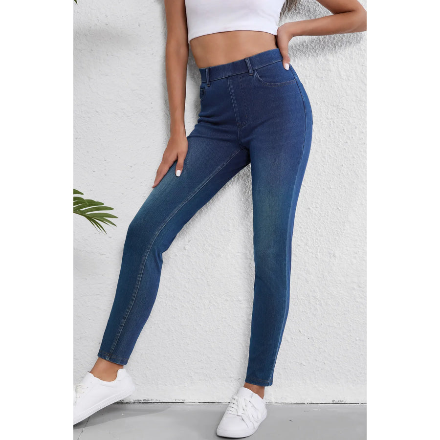 High Waist Skinny Jeans with Pockets Apparel and Accessories