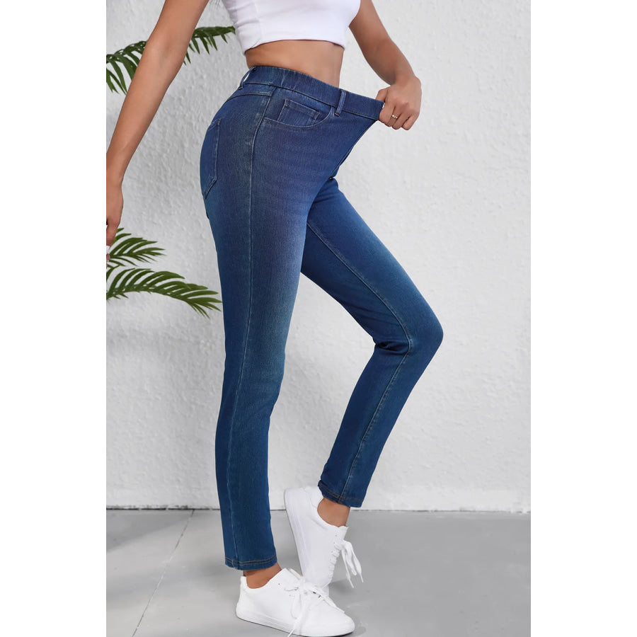 High Waist Skinny Jeans with Pockets Apparel and Accessories