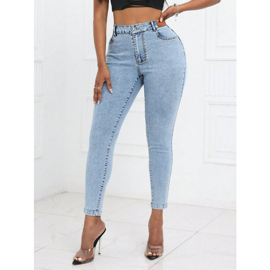 High Waist Skinny Jeans with Pockets Light / XS Apparel and Accessories