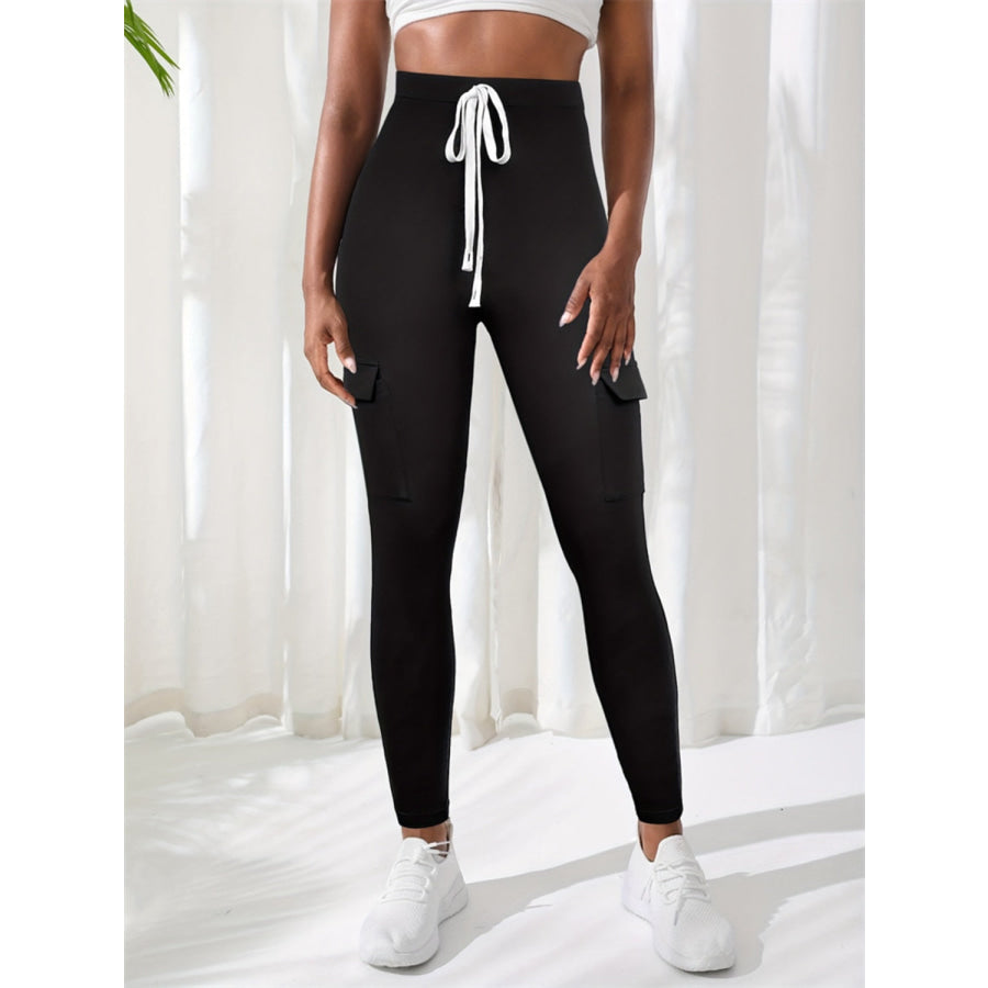 High Waist Skinny Pants with Pockets Apparel and Accessories