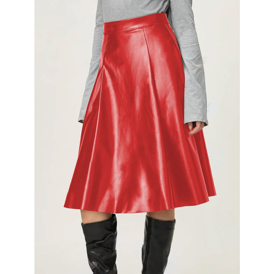 High Waist Skirt with Zipper Scarlet / S Apparel and Accessories