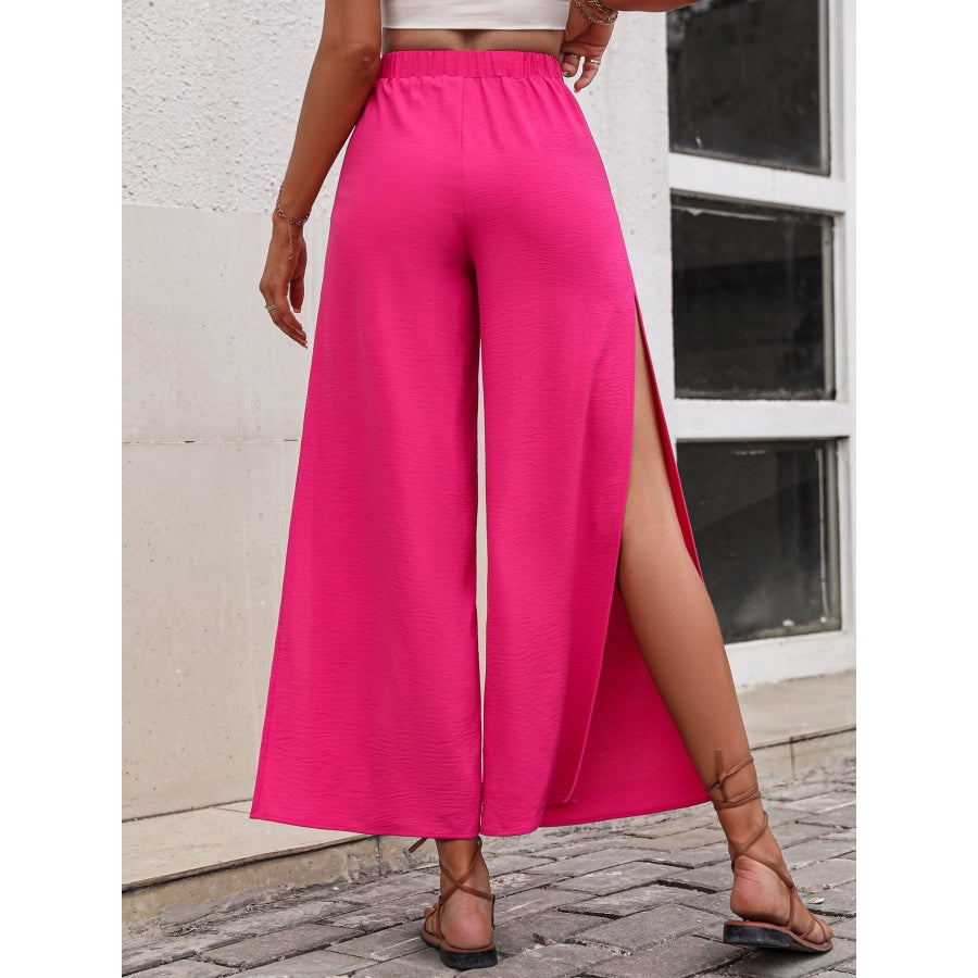 High Waist Slit Wide Leg Pants Hot Pink / S