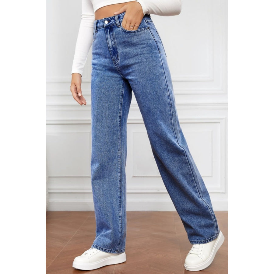 High Waist Straight Jeans Apparel and Accessories