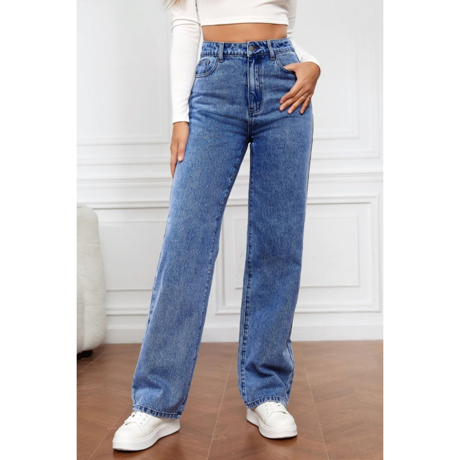 High Waist Straight Jeans Dusty Blue / S Apparel and Accessories