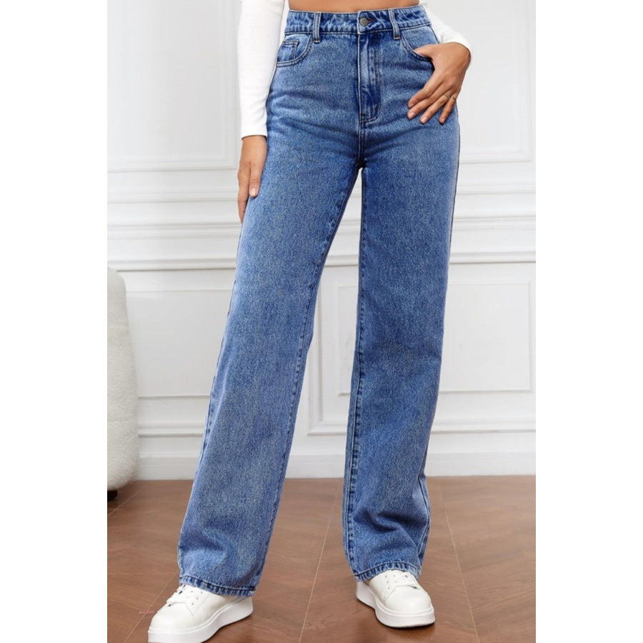 High Waist Straight Jeans Dusty Blue / S Apparel and Accessories