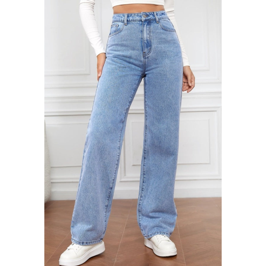 High Waist Straight Jeans Misty Blue / S Apparel and Accessories