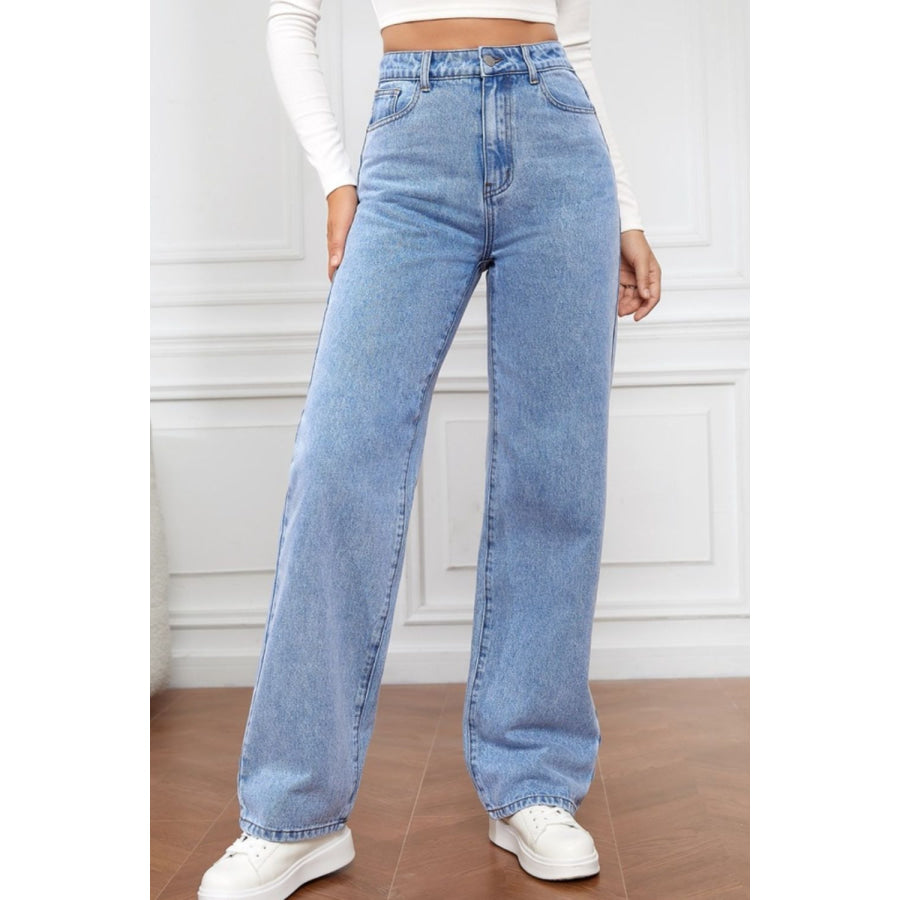 High Waist Straight Jeans Misty Blue / S Apparel and Accessories