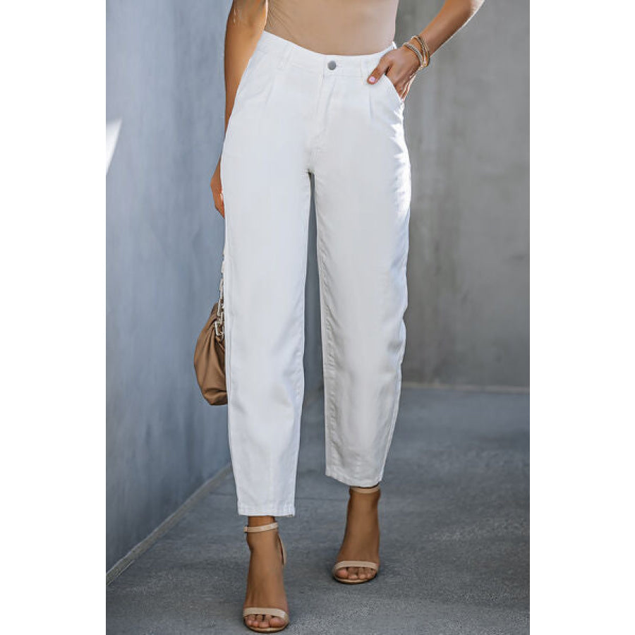 High - Waist Straight Jeans White / 4 Clothing