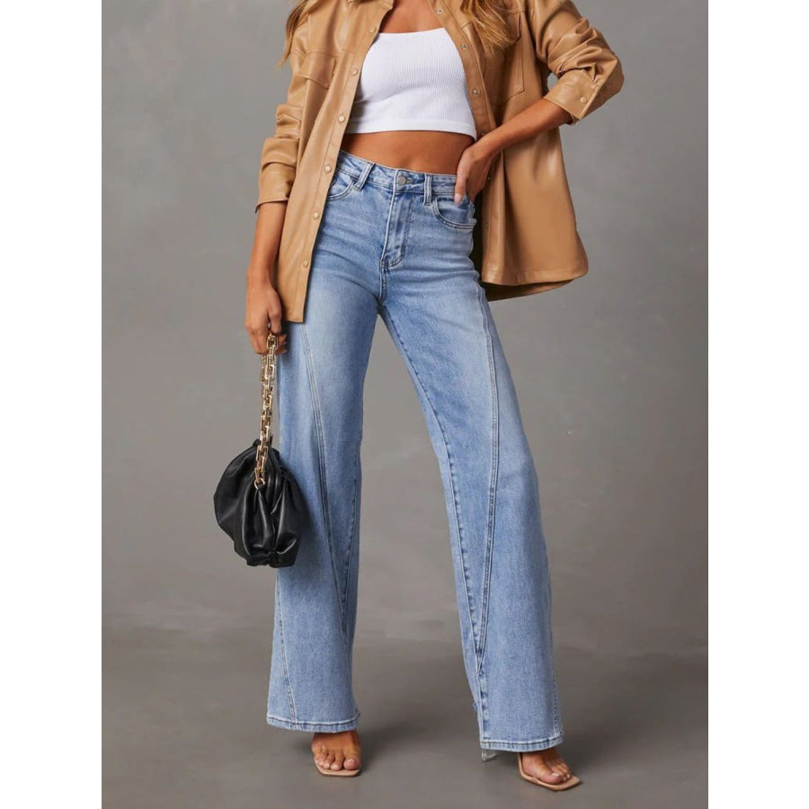 High Waist Straight Jeans with Pockets Apparel and Accessories