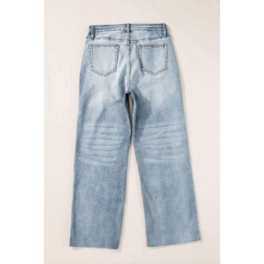 High Waist Straight Jeans with Pockets Apparel and Accessories
