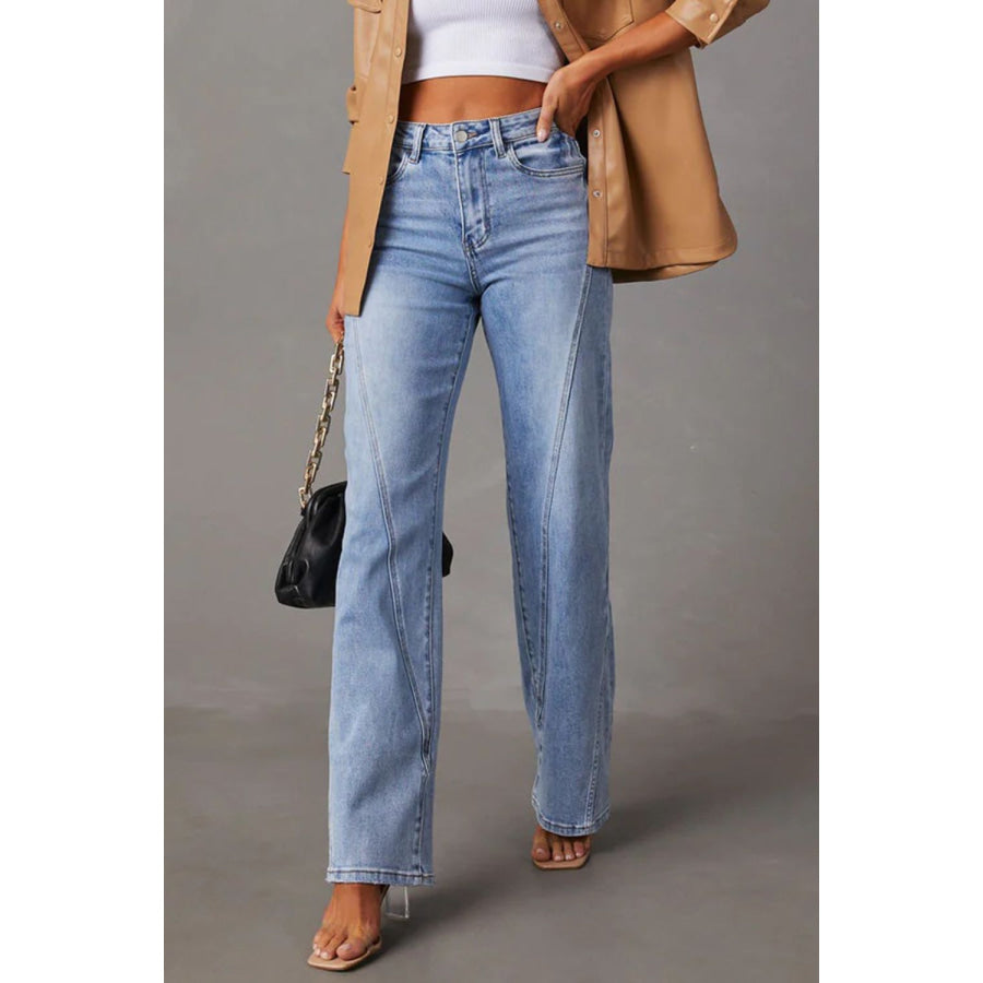 High Waist Straight Jeans with Pockets Apparel and Accessories