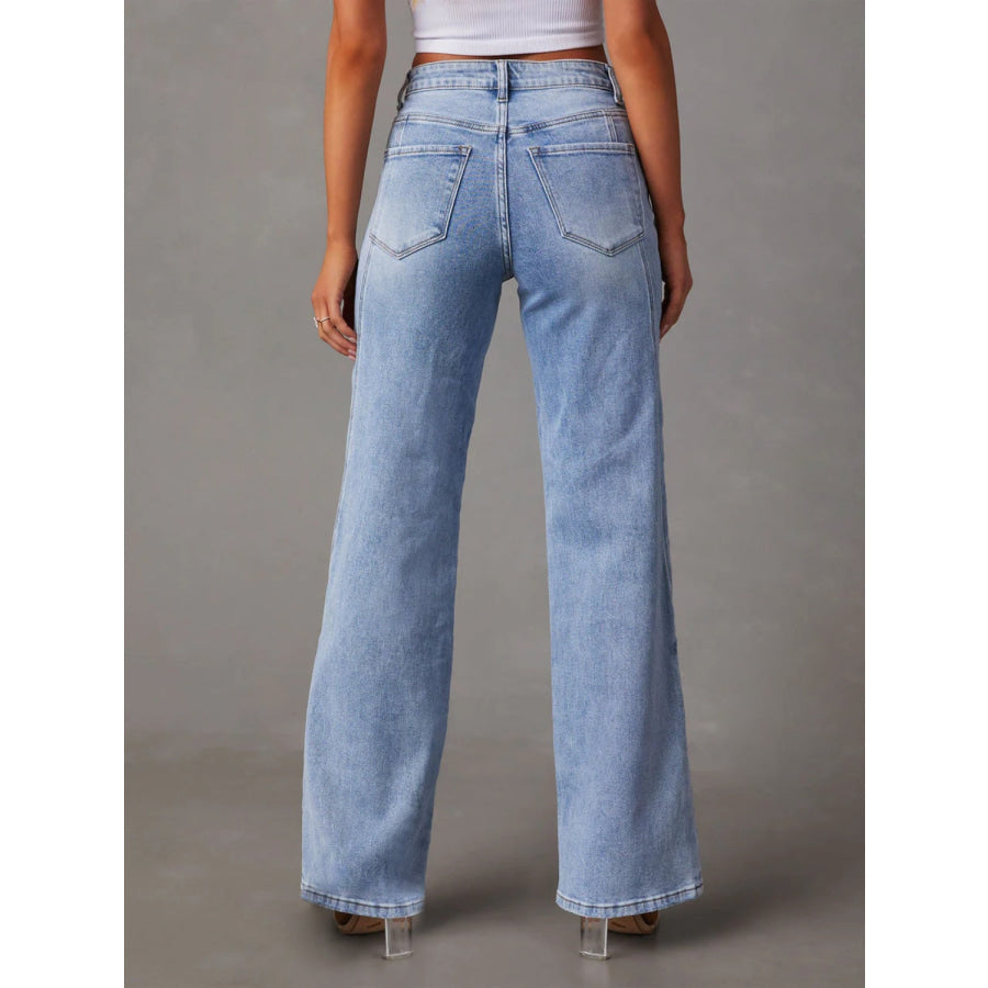 High Waist Straight Jeans with Pockets Apparel and Accessories