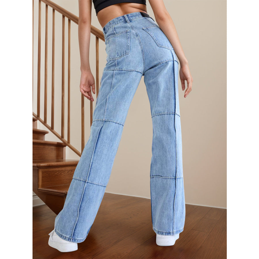 High Waist Straight Jeans with Pockets Apparel and Accessories