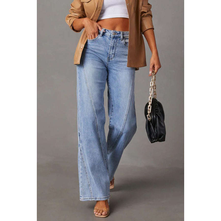 High Waist Straight Jeans with Pockets Apparel and Accessories