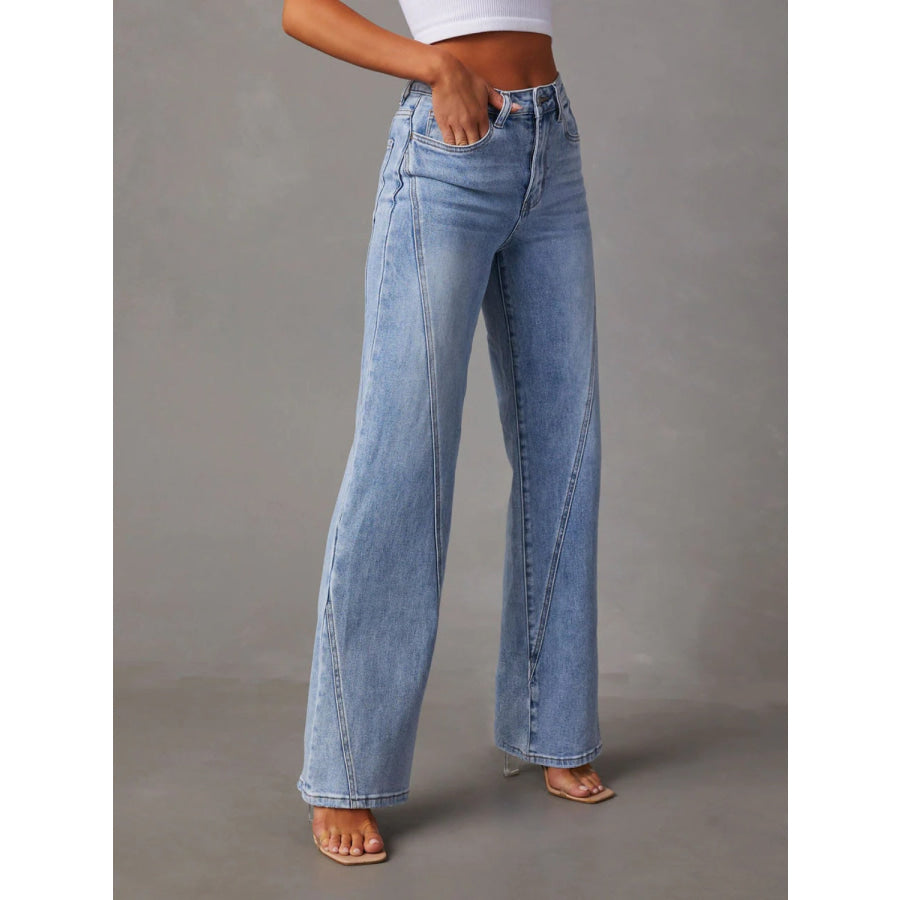 High Waist Straight Jeans with Pockets Apparel and Accessories