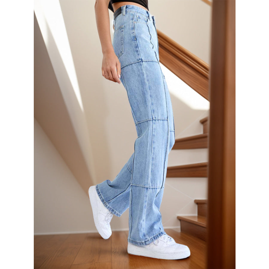 High Waist Straight Jeans with Pockets Apparel and Accessories