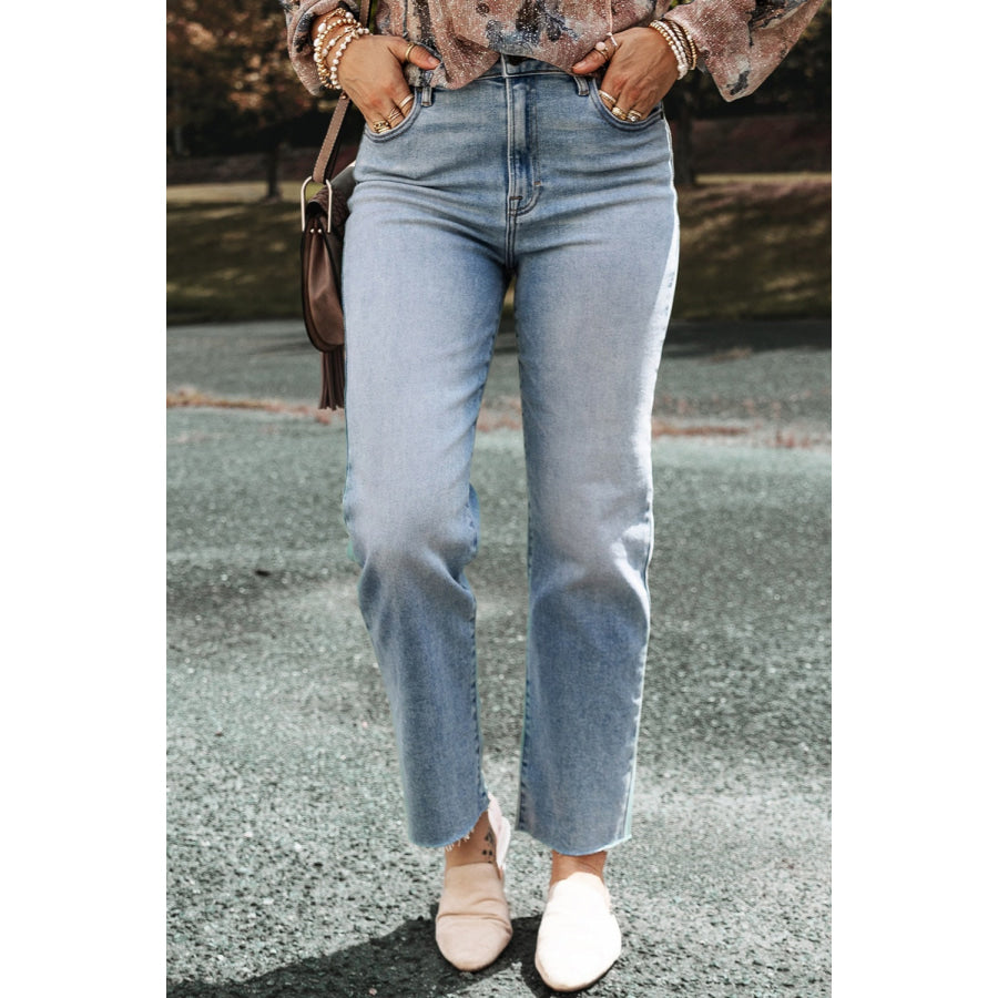 High Waist Straight Jeans with Pockets Light / 8 Apparel and Accessories