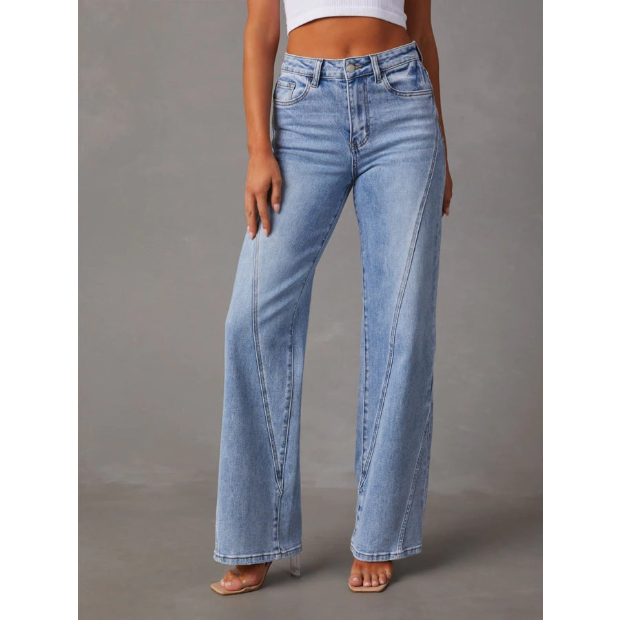 High Waist Straight Jeans with Pockets Light / S Apparel and Accessories