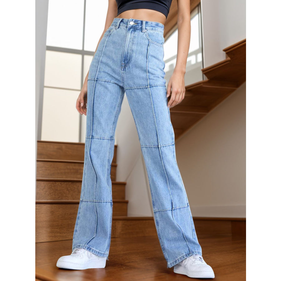 High Waist Straight Jeans with Pockets Light / S Apparel and Accessories