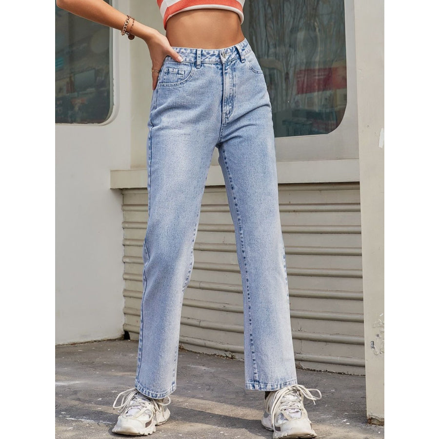 High Waist Straight Jeans with Pockets Light / XS Apparel and Accessories