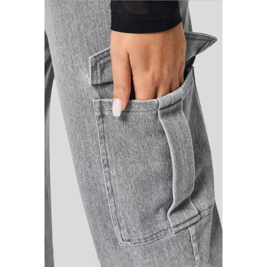 High Waist Straight Leg Cargo Jeans Apparel and Accessories