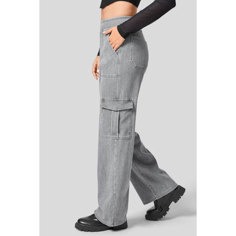 High Waist Straight Leg Cargo Jeans Gray / XS Apparel and Accessories