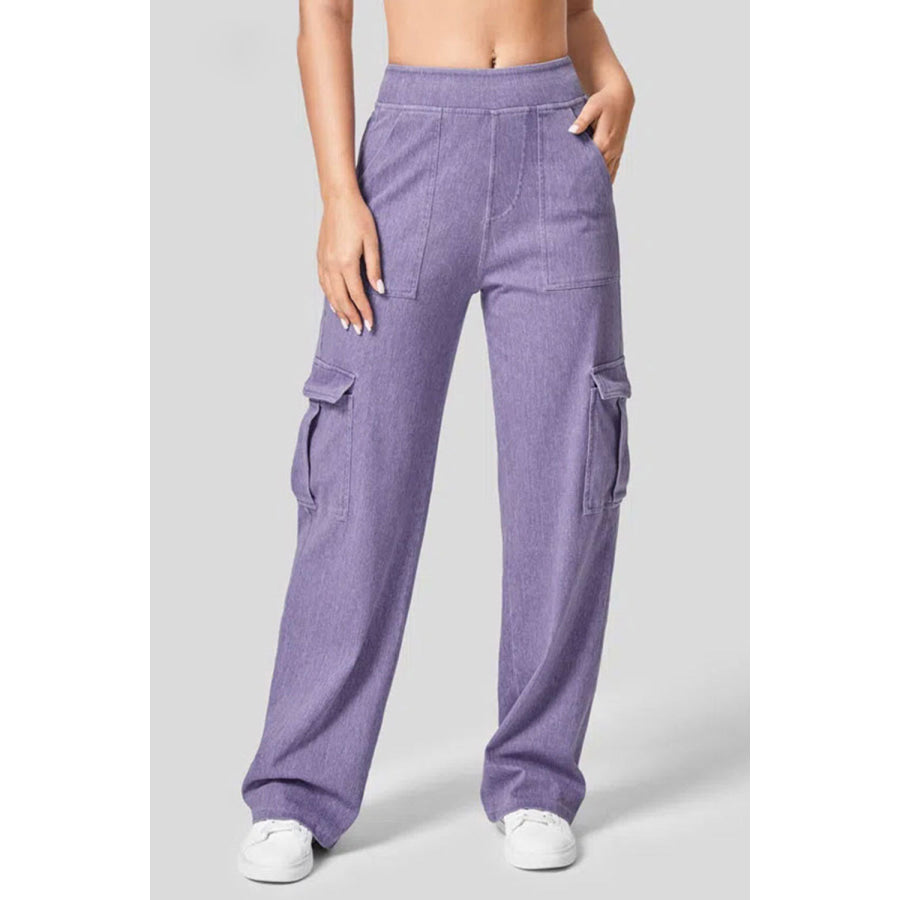 High Waist Straight Leg Cargo Jeans Lilac / XS Apparel and Accessories