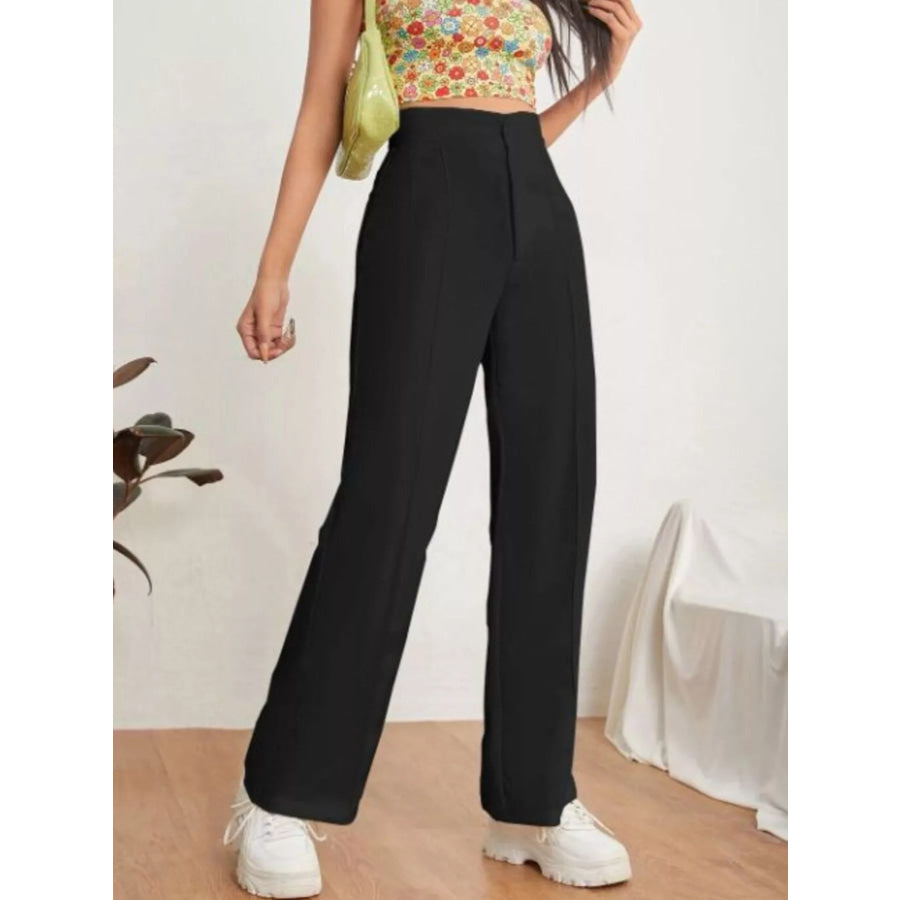 High Waist Straight Leg Dress Pants Black / XS Apparel and Accessories