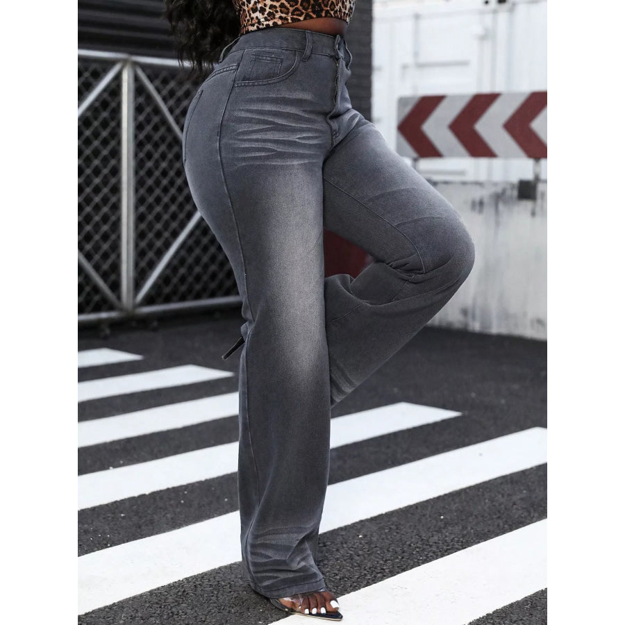 High Waist Straight Leg Jeans Apparel and Accessories