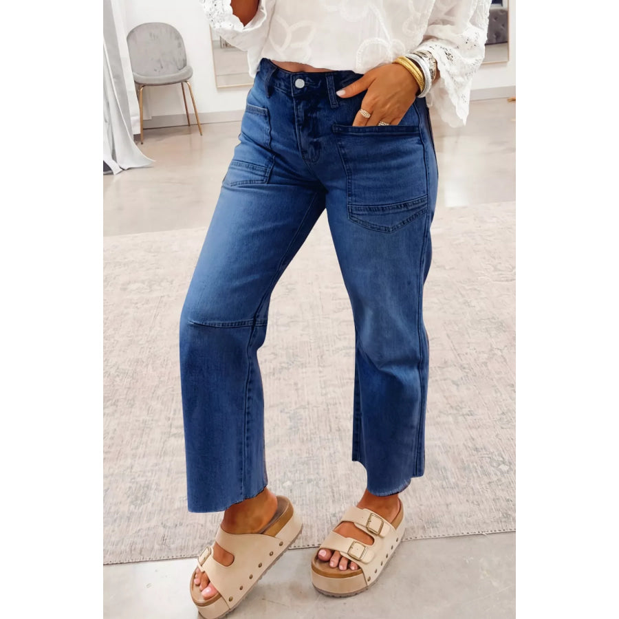 High Waist Straight Leg Jeans Dark Blue / 4 Apparel and Accessories