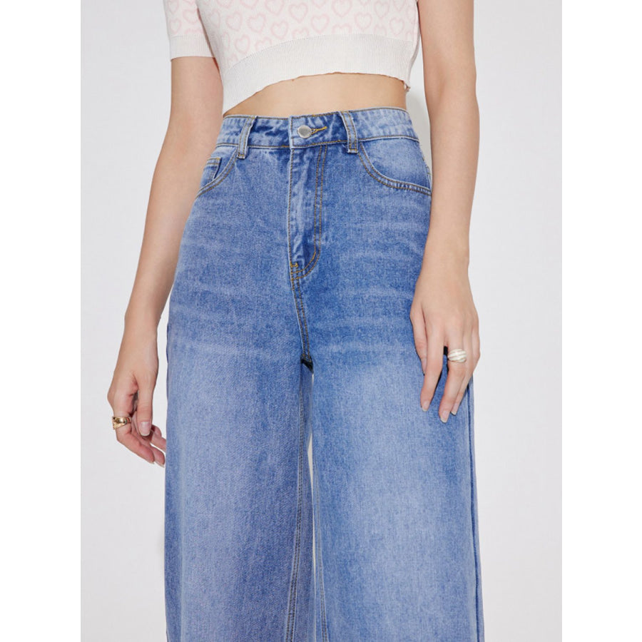 High Waist Straight Leg Jeans with Pockets Apparel and Accessories