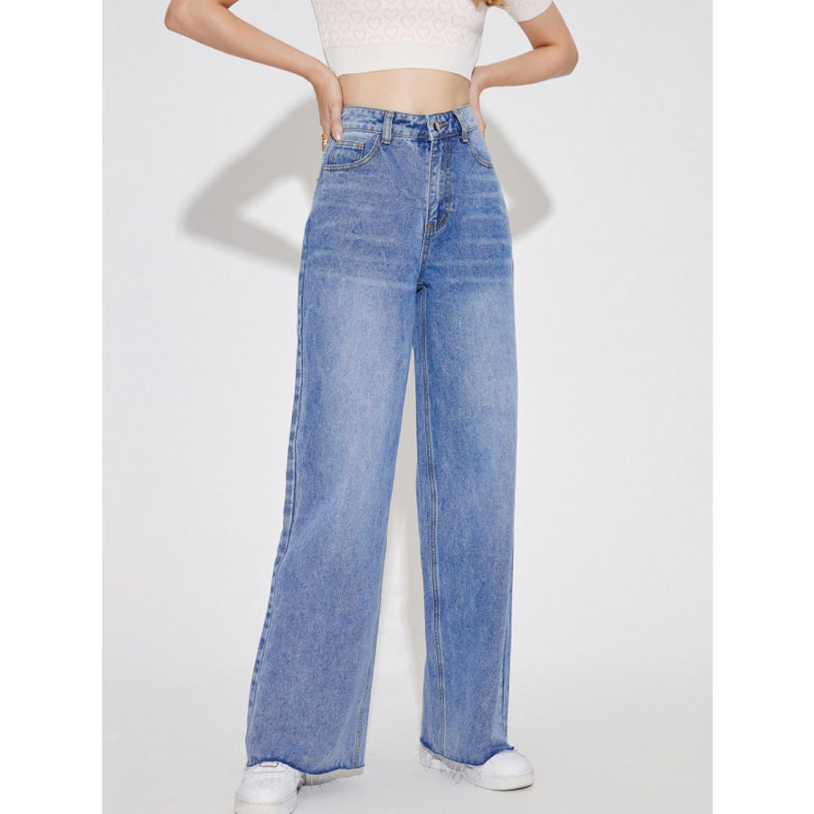 High Waist Straight Leg Jeans with Pockets Apparel and Accessories