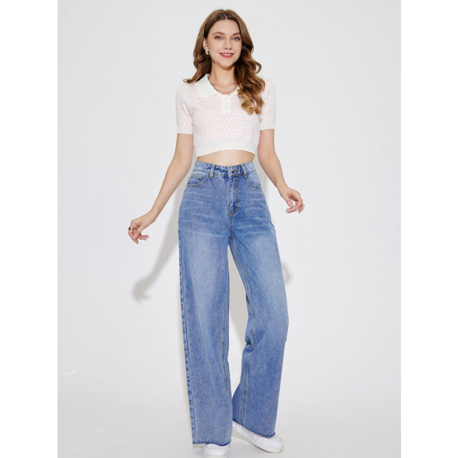 High Waist Straight Leg Jeans with Pockets Apparel and Accessories