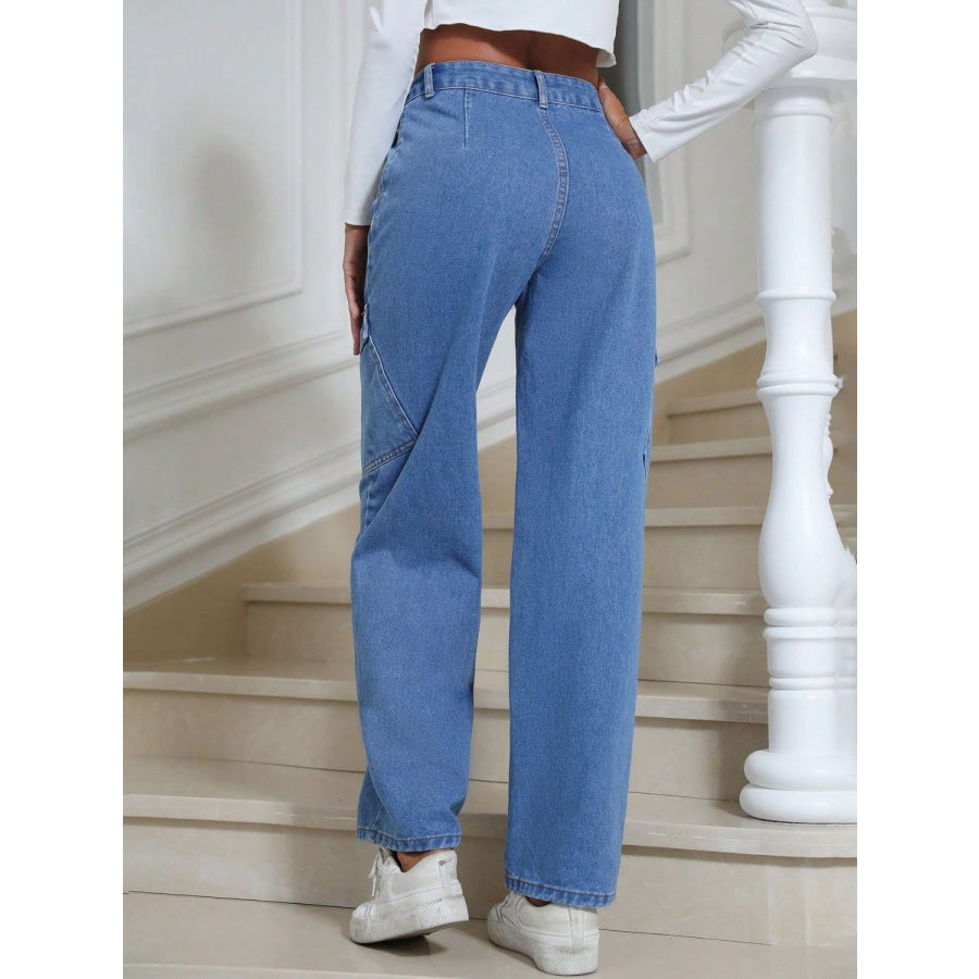 High Waist Straight Leg Jeans with Pockets Apparel and Accessories