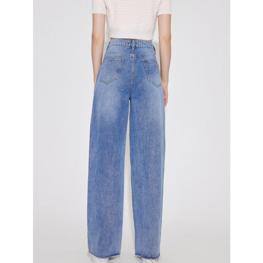 High Waist Straight Leg Jeans with Pockets Apparel and Accessories