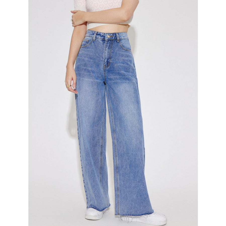 High Waist Straight Leg Jeans with Pockets Light / XS Apparel and Accessories