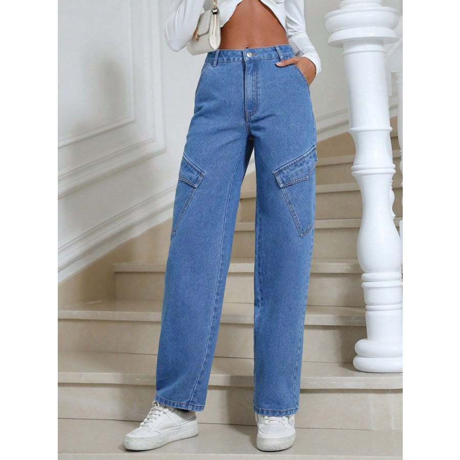 High Waist Straight Leg Jeans with Pockets Medium / XS Apparel and Accessories