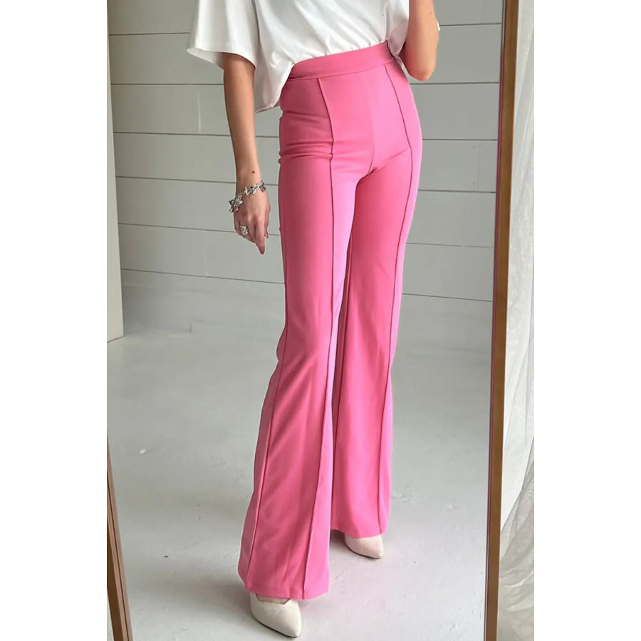 High Waist Straight Leg Pants Pink / S Apparel and Accessories