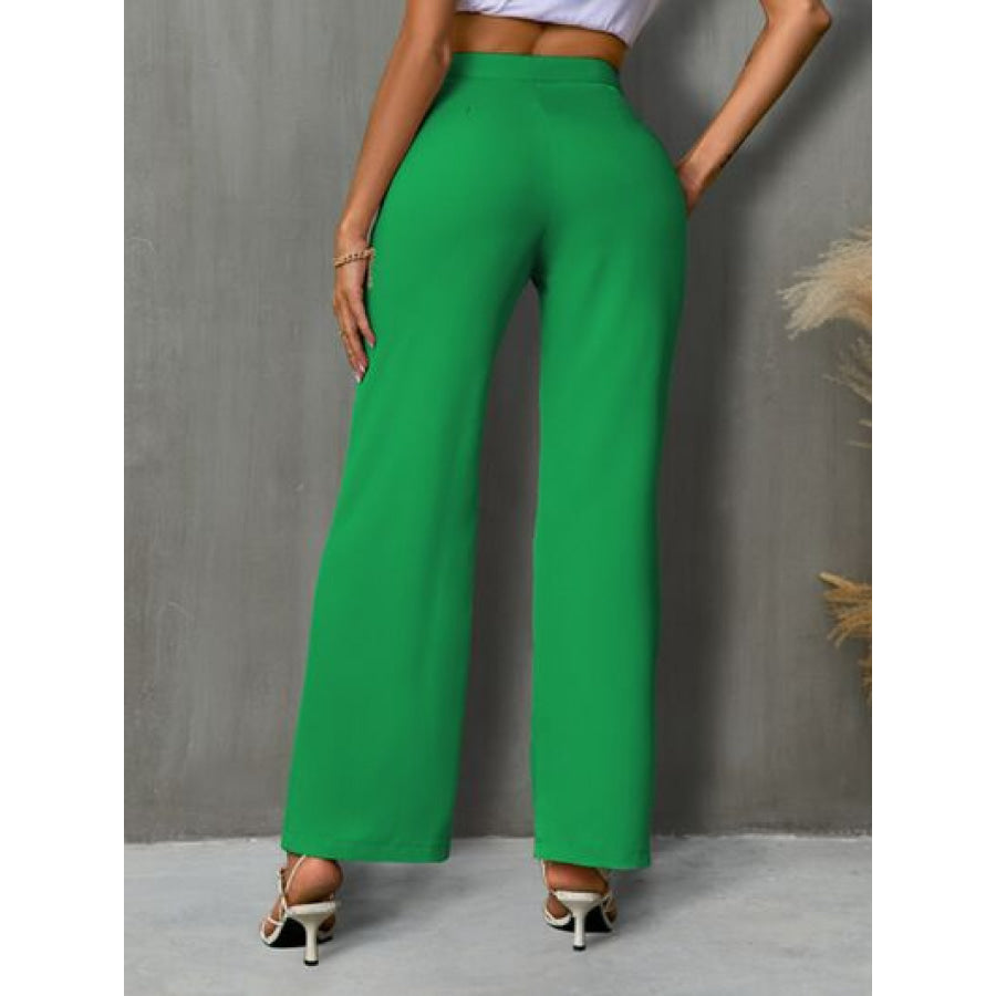 High Waist Straight Pants Mid Green / S Apparel and Accessories