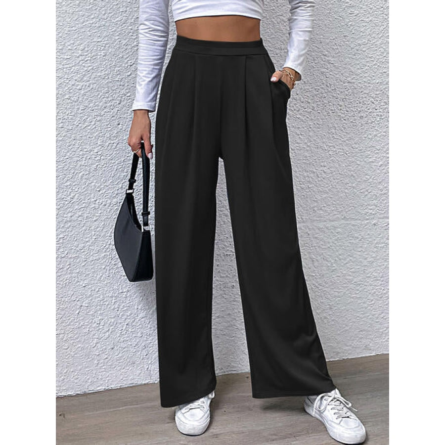 High Waist Straight Pants Black / S Clothing