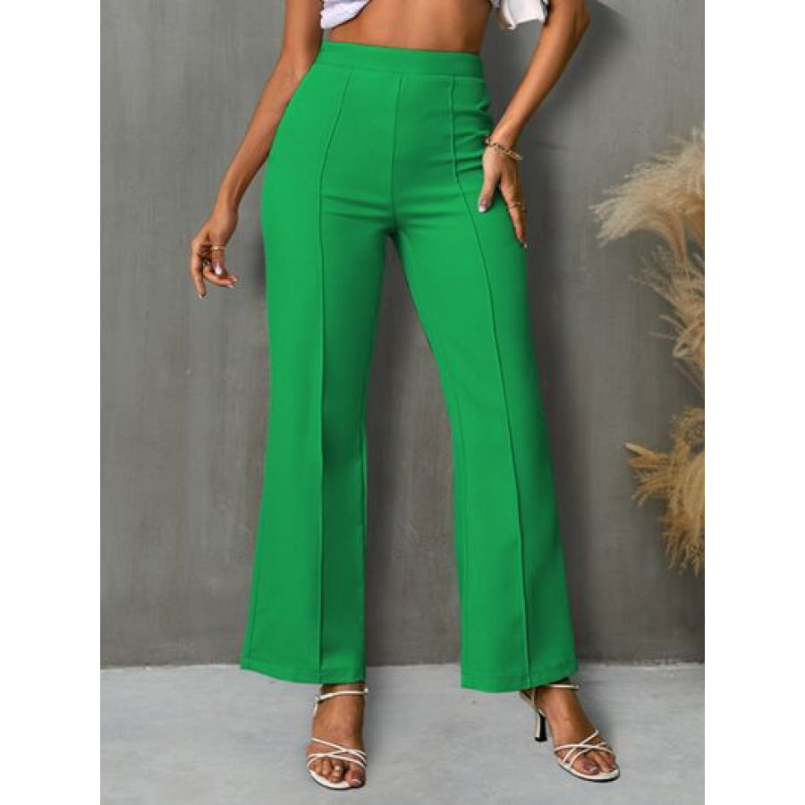 High Waist Straight Pants Mid Green / S Apparel and Accessories