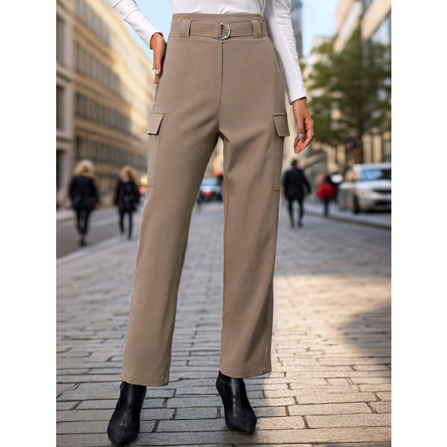 High Waist Straight Pants Mocha / S Apparel and Accessories