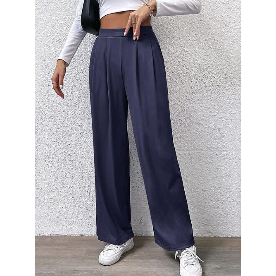 High Waist Straight Pants Navy / S Clothing