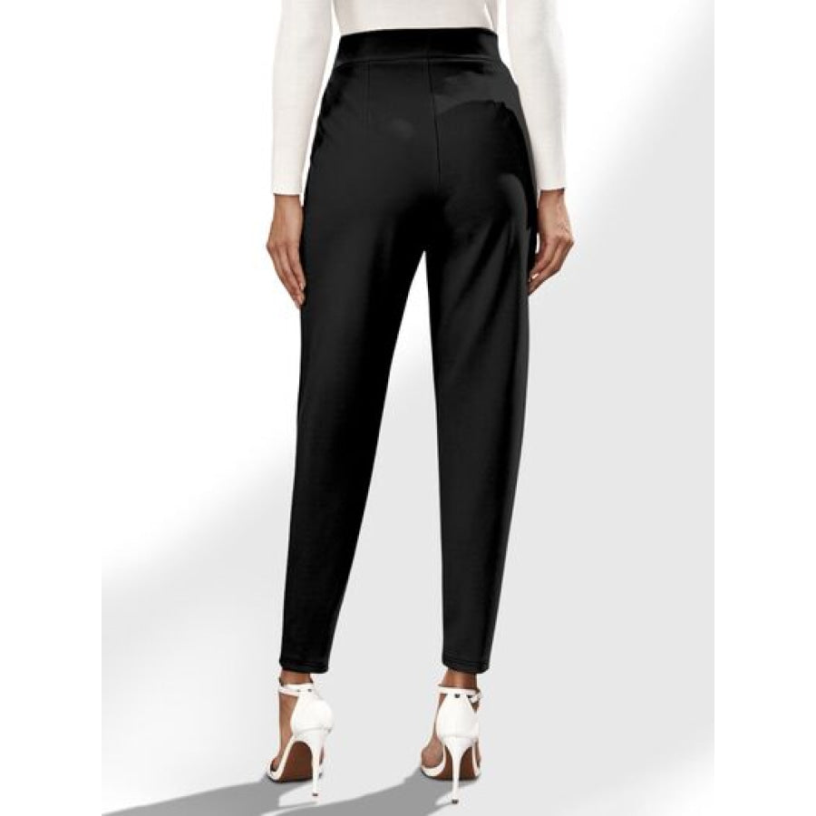 High Waist Straight Pants with Pockets Black / S Apparel and Accessories