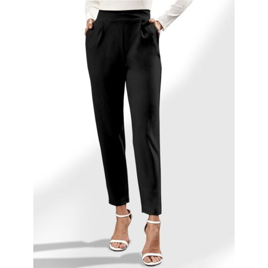 High Waist Straight Pants with Pockets Black / S Apparel and Accessories