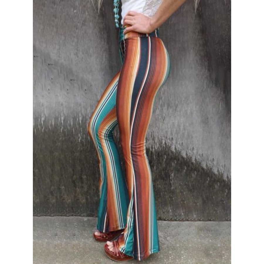 High Waist Striped Bootcut Pants Clothing