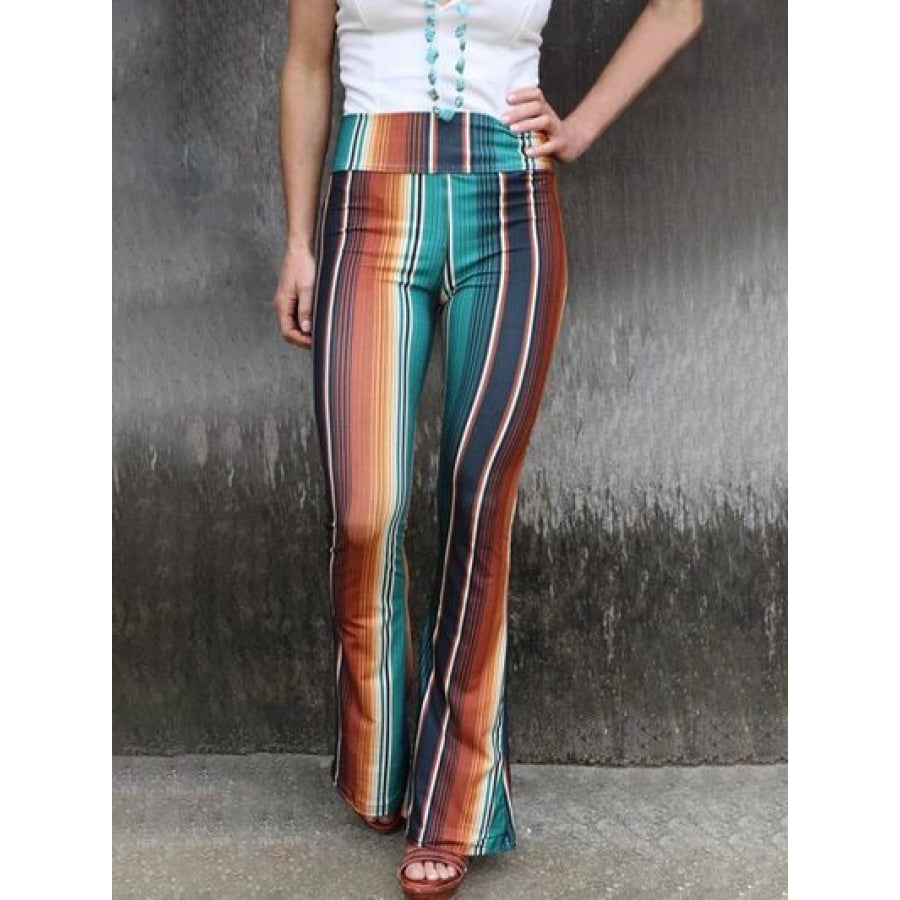 High Waist Striped Bootcut Pants Multicolor / S Clothing